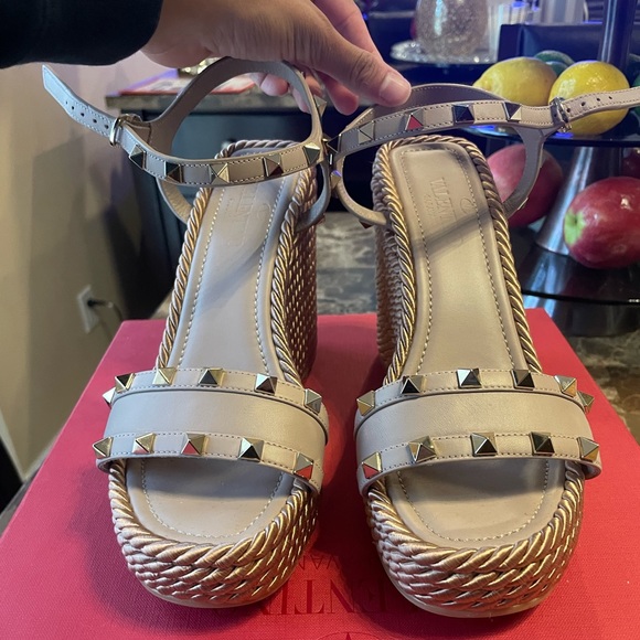 VALENTINO LEATHER ESPADRILLE WEDGE-SANDALS - Picture 2 of 6